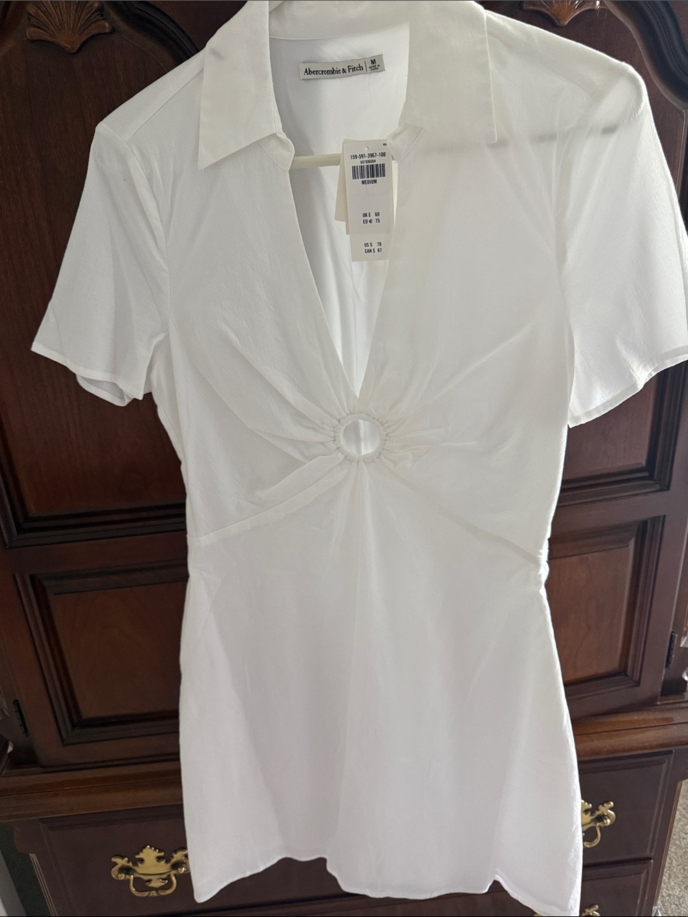Abercrombie & Fitch White Short-Sleeve Ring-Detail Tunic